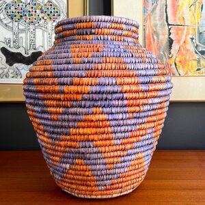 Southwestern bohemian decor basket in mint condition, extra-large 13 inches tall